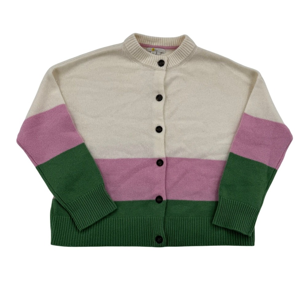 Boden Cardigan Womens 12 Cream Pink Green Excellent Cashmere Colorblock Chunky
